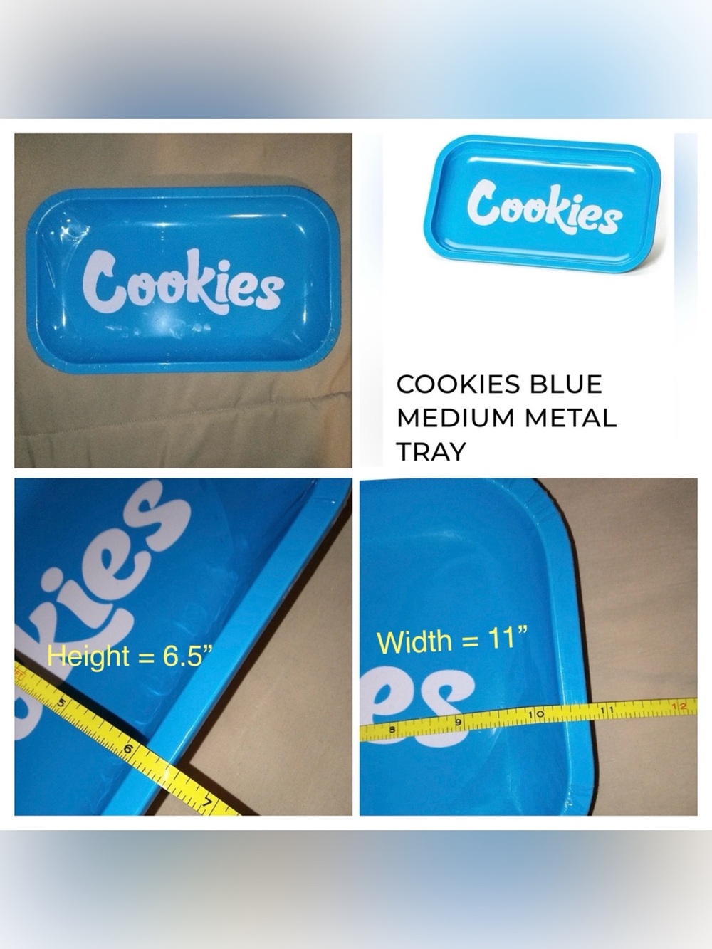 COOKIES BLUE MEDIUM METAL ROLLING TRAY White Lettering 420 Friendly BRAND NEW